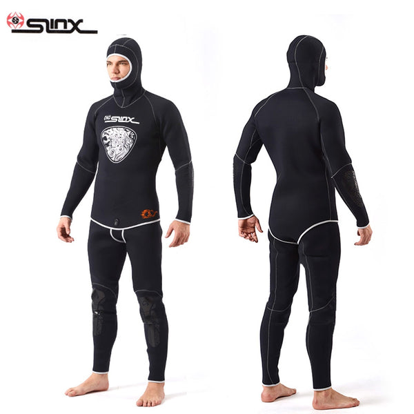 SLINX 1301 Men 5MM Two-piece Men Wetsuit  Long Sleeve Full Body Warmth Sunblock Wetsuit with Headgear for Swimming Diving Sports