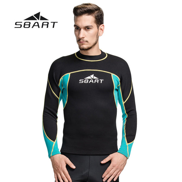 SBART 2mm Neoprene Men Swimming Snorkeling Wetsuit Swimwear Kite Surfing Long Sleeve Tops& T-Shirt Scuba Diving Beach Rash Guard