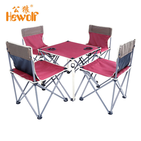 Portable Folding Beach Table and Chair Five Sets Burgundy Integrated Design High Stability for Outdoor Camping Activities Newest