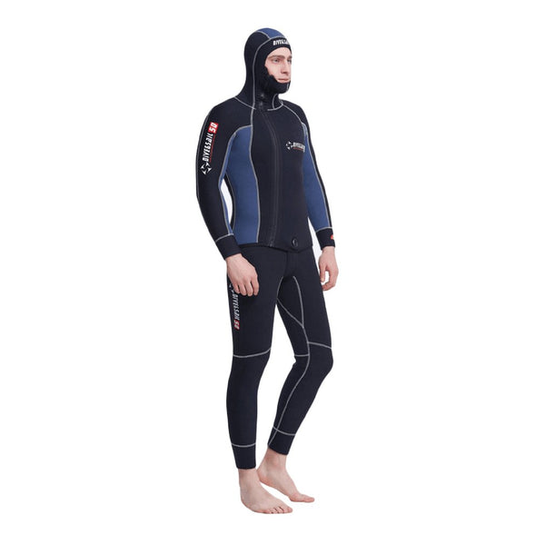 1 Set 5MM Neoprene Scuba Cloth Double Men Warm Wetsuit With Hood Zipper Professional Split Spearfishing Wet Suit silk glossy