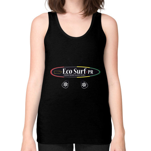 Unisex Fine Jersey Tank (on woman) Black Eco Surf Puerto Rico