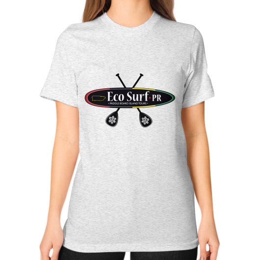 Unisex T-Shirt (on woman) Ash grey Eco Surf Puerto Rico